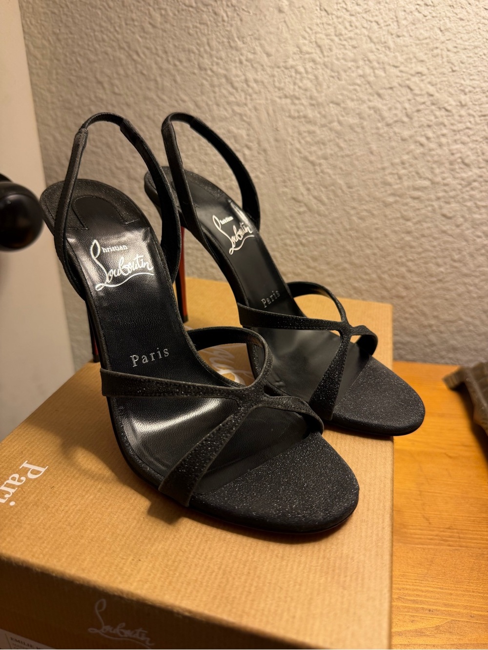Christian Louboutin Black Strappy Slingback Heels